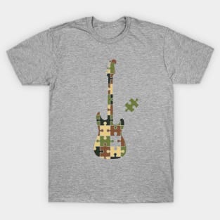 Camouflage Puzzle S-Style Electric Guitar Silhouette T-Shirt